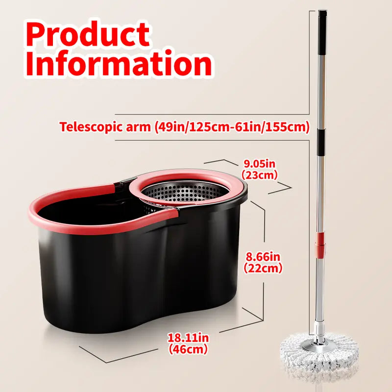 Black and red mop with measurements on a beige background