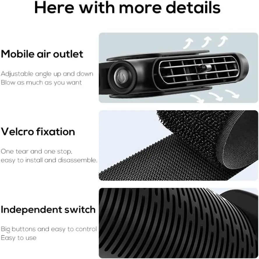 Car Seat Velcro Fan: 3 Adjustable Speeds, Built-In 3000Mah Battery, USB Charging, Suitable for Cars, Golf Carts, and Travel Rvs